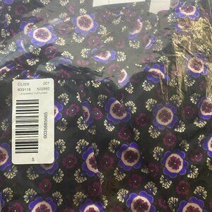 NWT Ann Taylor Black/Purple Floral Shirred Turtleneck sz S